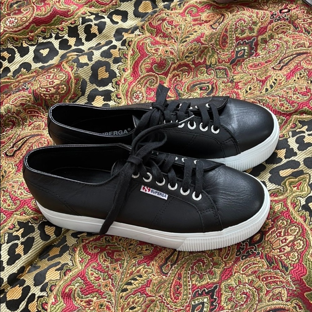 Black Leather Platform SUPERGA